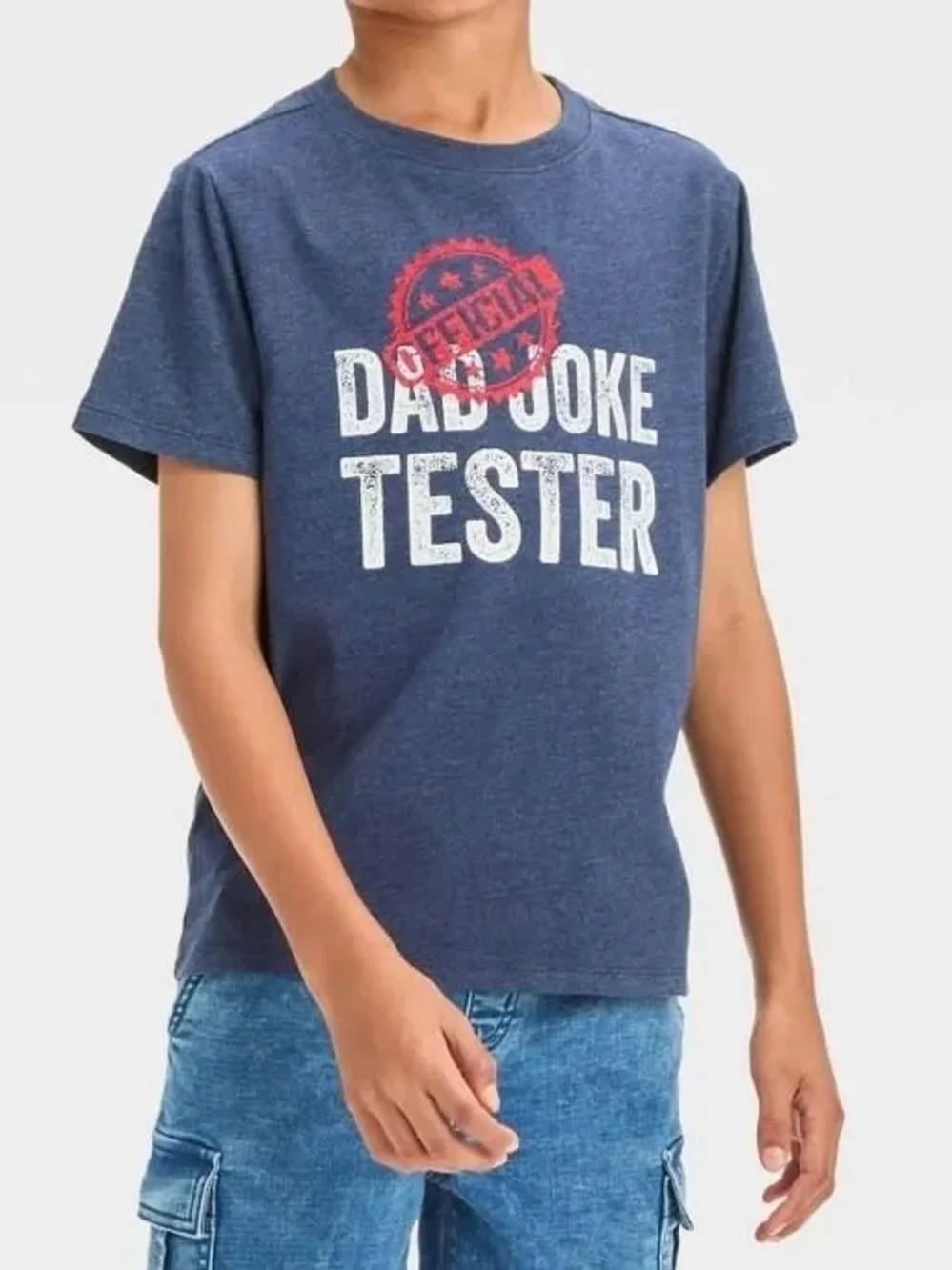 Cat & Jack Boys’ Short Sleeve ‘Official Dad Joke Tester’ Graphic Shirt - Navy